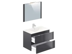 T-Bath Meuble de salle de bain NELI 2 tiroirs 80 cm anthracite Inclus lavabo, miroir et applique LED