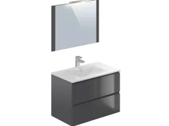 T-Bath Meuble de salle de bain NELI 2 tiroirs 80 cm anthracite Inclus lavabo, miroir et applique LED