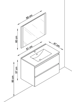 T-Bath Meuble de salle de bain NELI 2 tiroirs 80 cm anthracite Inclus lavabo, miroir et applique LED