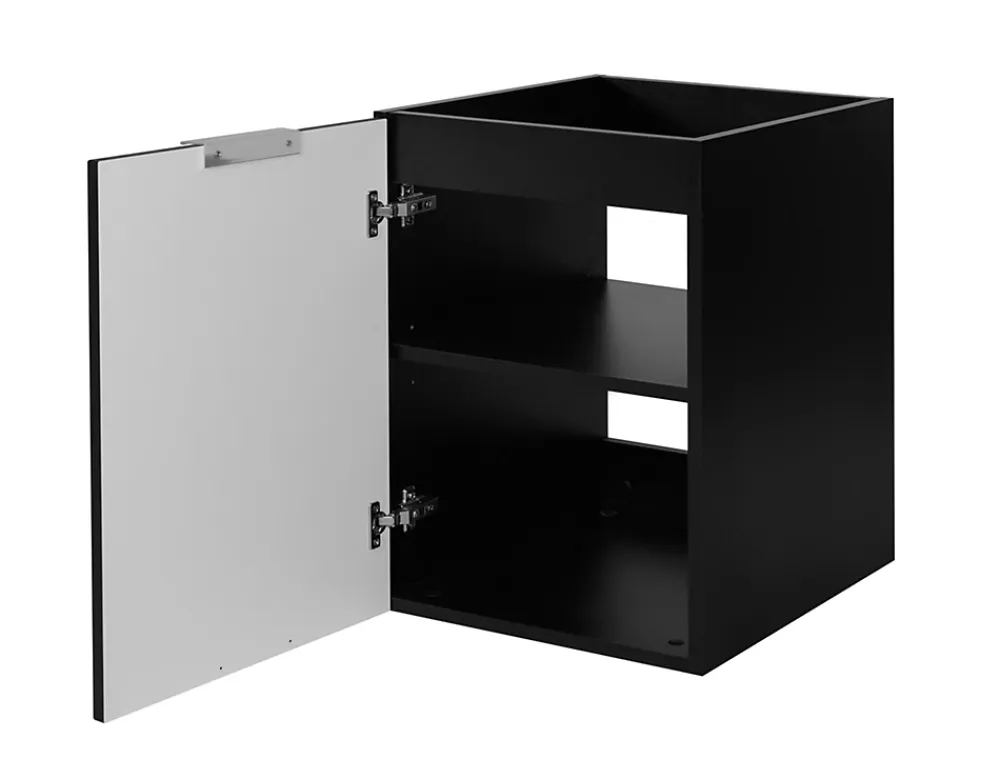 Lave-Mains|3xE Living Meuble de salle de bain, Noir + poignée argentée, 40 x 57 x 46 cm