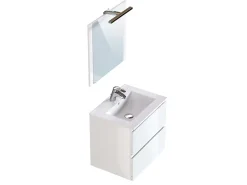 T-Bath Meuble de salle de bain NELI 2 tiroirs 60 cm blanc brillant Inclus lavabo, miroir et applique LED