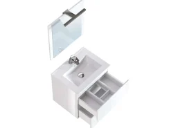 T-Bath Meuble de salle de bain NELI 2 tiroirs 60 cm blanc brillant Inclus lavabo, miroir et applique LED