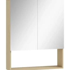 Armoire De Toilette|ProximaX Meuble de salle de bain, portes miroir, étagère ouverte, fixation murale, MDF, aggloméré, chêne