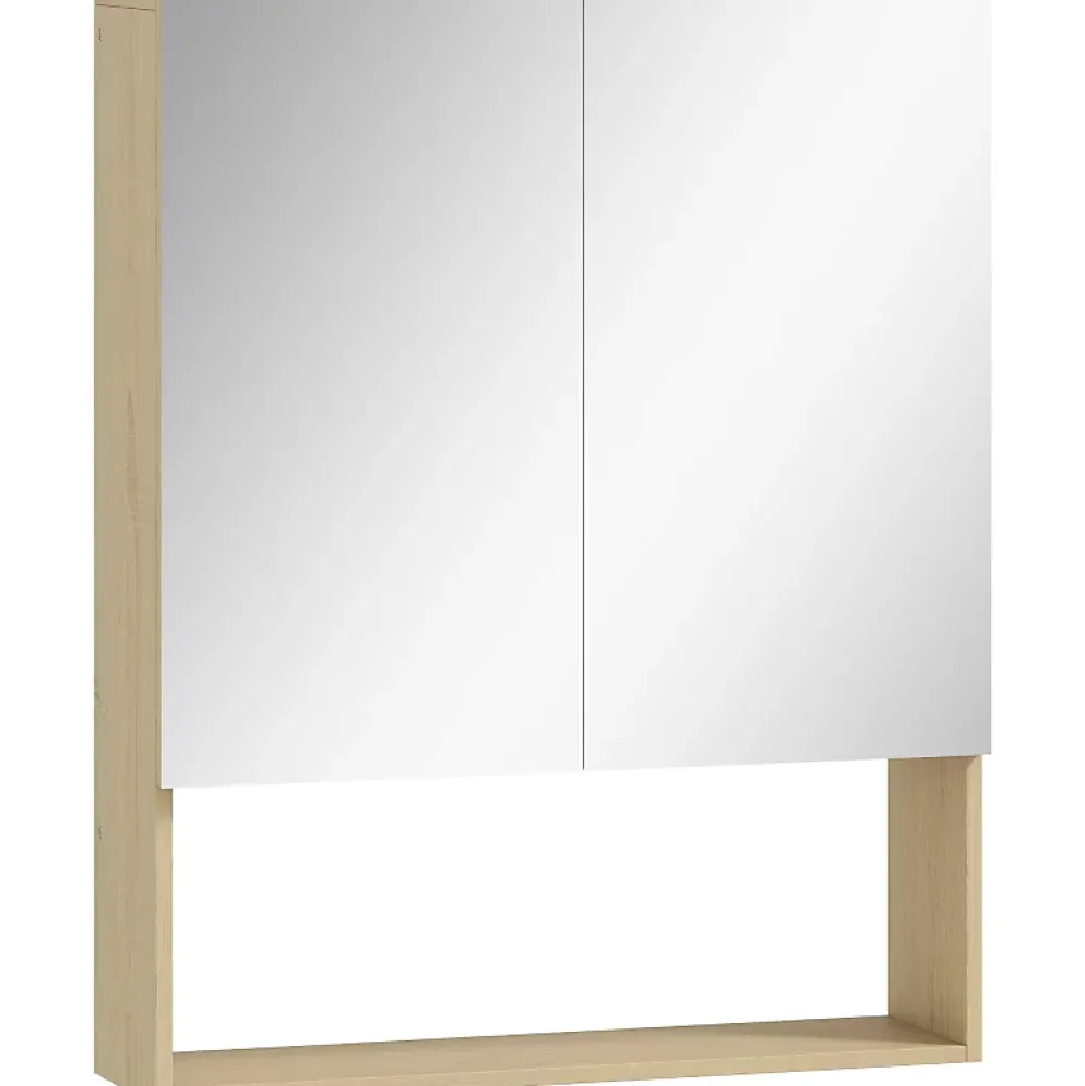 Armoire De Toilette|ProximaX Meuble de salle de bain, portes miroir, étagère ouverte, fixation murale, MDF, aggloméré, chêne