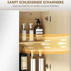 Armoire De Toilette|ProximaX Meuble de salle de bain, portes miroir, étagère ouverte, fixation murale, MDF, aggloméré, chêne