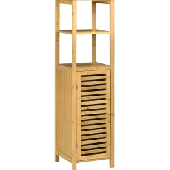 Meuble Wc|ProximaX Meuble de salle de bain réglable en hauteur, meuble de salle de bain en bambou, avec deux étagères ouvertes, bois naturel
