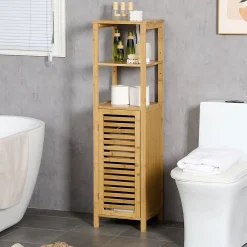 Meuble Wc|ProximaX Meuble de salle de bain réglable en hauteur, meuble de salle de bain en bambou, avec deux étagères ouvertes, bois naturel