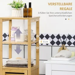 Meuble Wc|ProximaX Meuble de salle de bain réglable en hauteur, meuble de salle de bain en bambou, avec deux étagères ouvertes, bois naturel