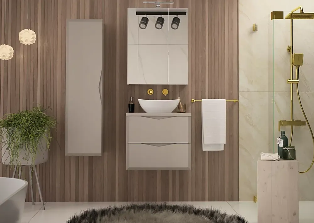 Meuble Sous Lavabo|Furnidea Meuble de salle de bain sous vasque suspendu DELCA cachemire 60 cm