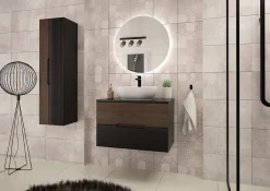 Meuble Sous Lavabo|Furnidea Meuble de salle de bain sous vasque suspendu AVELLA noyer et noir 80 cm