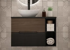 Furnidea Meuble de salle de bain sous vasque suspendu AVELLA noyer et noir 60 cm