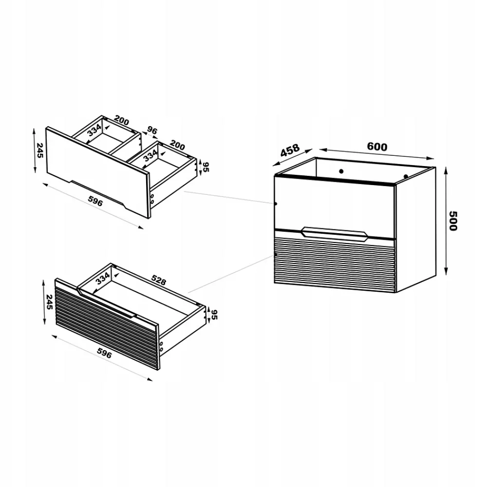 Furnidea Meuble de salle de bain sous vasque suspendu AVELLA noyer et noir 60 cm