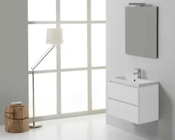 Ensemble Meuble De Salle De Bains|Kiamami Valentina Meuble De Salle De Bain Suspendu 60Cm 2 Tiroirs Blanc, Lavabo En Résine Et Miroir 60X70 - Manhattan