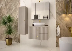 Meuble Sous Lavabo|Furnidea Meuble de salle de bain sous vasque suspendu AQUA cachemire 80 cm façades rainurées