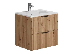 Meuble Vasque|Vente-unique Meuble de salle de bain suspendu strié avec vasque à encastrer - Naturel clair - 60 cm - ZEVARA