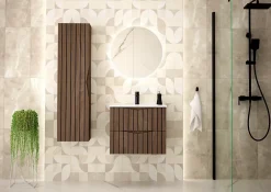 Furnidea Meuble de salle de bain sous vasque suspendu STELLA coloris noyer 80 cm façades rainurées