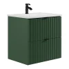 Vente-unique Meuble de salle de bain suspendu strié avec vasque à encastrer - Vert mat - 60 cm - ZEVINI