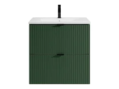 Vente-unique Meuble de salle de bain suspendu strié avec vasque à encastrer - Vert mat - 60 cm - ZEVINI
