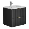 Vente-unique Meuble de salle de bain suspendu strié avec vasque à encastrer - Noir - 60 cm - ZEVARA