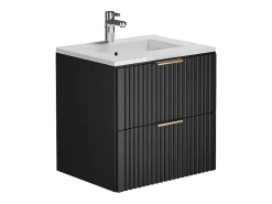 Vente-unique Meuble de salle de bain suspendu strié avec vasque à encastrer - Noir - 60 cm - ZEVARA