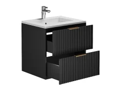 Vente-unique Meuble de salle de bain suspendu strié avec vasque à encastrer - Noir - 60 cm - ZEVARA