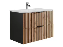 Meuble Vasque|Vente-unique Meuble de salle de bain suspendu avec vasque à encastrer - Naturel clair et noir - 80 cm - MADELA