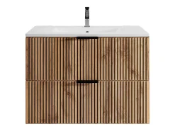 Meuble Vasque|Vente-unique Meuble de salle de bain suspendu avec vasque à encastrer - Naturel clair et noir - 80 cm - MADELA