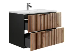 Meuble Vasque|Vente-unique Meuble de salle de bain suspendu avec vasque à encastrer - Naturel clair et noir - 80 cm - MADELA