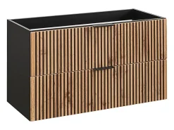 Meuble Vasque|Vente-unique Meuble de salle de bain suspendu avec vasque à encastrer - Naturel clair et noir - 80 cm - MADELA