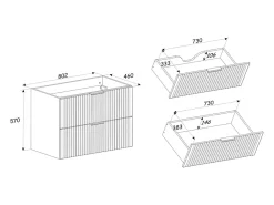 Meuble Vasque|Vente-unique Meuble de salle de bain suspendu avec vasque à encastrer - Naturel clair et noir - 80 cm - MADELA