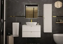 Meuble Sous Lavabo|Furnidea Meuble de salle de bain sous vasque suspendu ARCOS blanc 80 cm façades rainurées