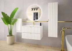 Meuble Sous Lavabo|Furnidea Meuble de salle de bain sous vasque suspendu ARCOS blanc 80 cm façades rainurées