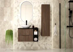 Furnidea Meuble de salle de bain sous vasque suspendu STELLA coloris noyer 60 cm façades rainurées