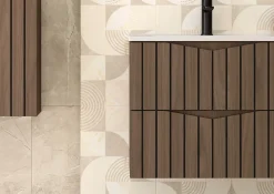 Furnidea Meuble de salle de bain sous vasque suspendu STELLA coloris noyer 60 cm façades rainurées