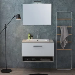 Ensemble Meuble De Salle De Bains|Kiamami Valentina Meuble De Salle De Bain Suspendu Lotto 80Cm Chêne Gris Avec Façade Blanche Et Lavabo Au-Dessus