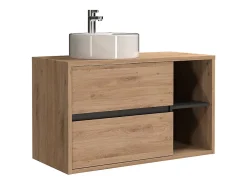Vente-unique Meuble de salle de bain suspendu avec vasque ronde - Coloris naturel - 100 cm - PURNAL