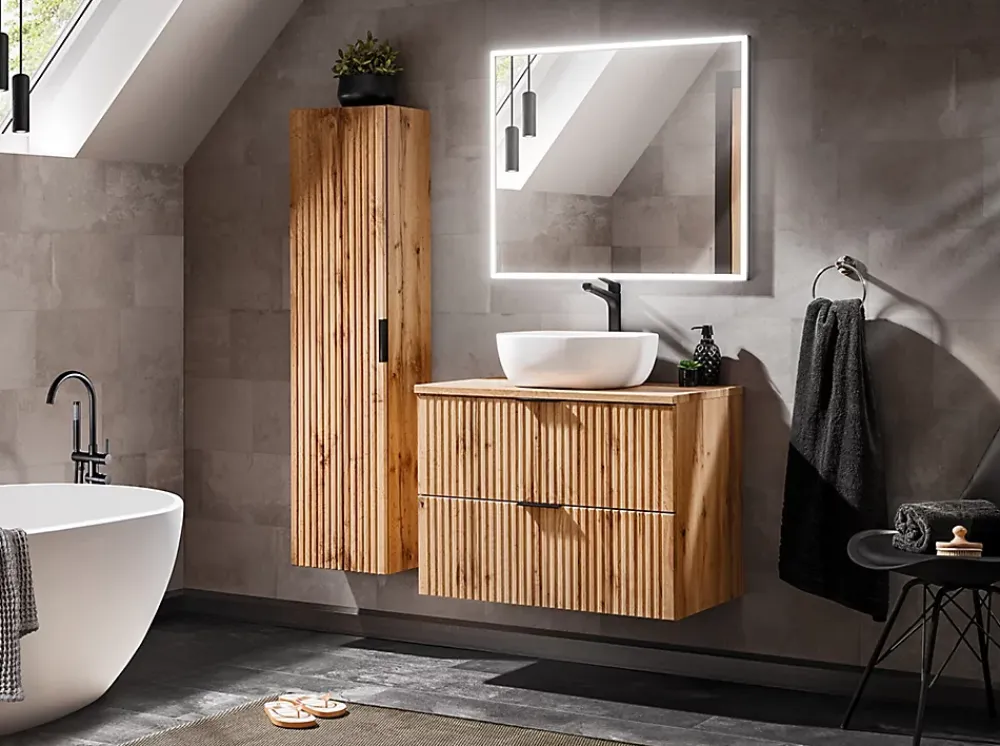 Furnidea Meuble de salle de bain suspendu sous lavabo ADEL CHÊNE 80 cm