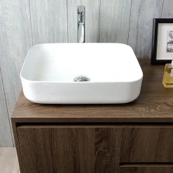 Kiamami Valentina Meuble De Salle De Bain Suspendu 120Cm, Porte Et 2 Tiroirs En Noyer Foncé, Lavabo À Poser Et Miroir 120X70 - Siena