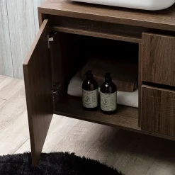 Kiamami Valentina Meuble De Salle De Bain Suspendu 120Cm, Porte Et 2 Tiroirs En Noyer Foncé, Lavabo À Poser Et Miroir 120X70 - Siena