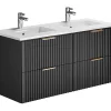 Vente-unique Meuble de salle de bain suspendu strié avec vasque à encastrer - Noir - 120 cm - ZEVARA