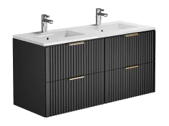 Vente-unique Meuble de salle de bain suspendu strié avec vasque à encastrer - Noir - 120 cm - ZEVARA