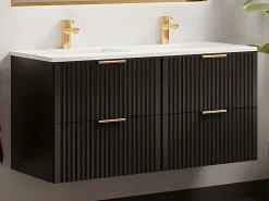 Vente-unique Meuble de salle de bain suspendu strié avec vasque à encastrer - Noir - 120 cm - ZEVARA
