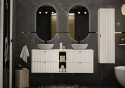 Meuble Sous Lavabo|Furnidea Meuble de salle de bain sous vasque suspendu ARCOS blanc 60 cm façades rainurées