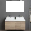 Ensemble Meuble De Salle De Bains|Kiamami Valentina Meuble De Salle De Bain Suspendu 4 Portes Chêne Naturel, Plateau Blanc, 2 Lavabos Décoratifs Et Miroir Avec Lampe - Valentina