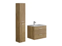 Ensemble Meuble De Salle De Bains|Vente-unique Meuble de salle de bain suspendu simple vasque avec colonne de rangement - Coloris naturel clair - 60 cm - KAYLA