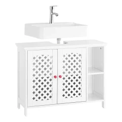 Sobuy Meuble de Salle de Bain sous Lavabo 2 Portes avec Niche et Étagère Réglable en MDF Blanc