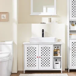 Sobuy Meuble de Salle de Bain sous Lavabo 2 Portes avec Niche et Étagère Réglable en MDF Blanc