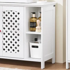 Sobuy Meuble de Salle de Bain sous Lavabo 2 Portes avec Niche et Étagère Réglable en MDF Blanc