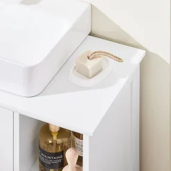 Sobuy Meuble de Salle de Bain sous Lavabo 2 Portes avec Niche et Étagère Réglable en MDF Blanc