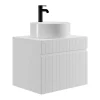 Meuble Vasque|Vente-unique Meuble de salle de bain suspendu strié blanc avec vasque ronde à poser - 60 cm - SATARA